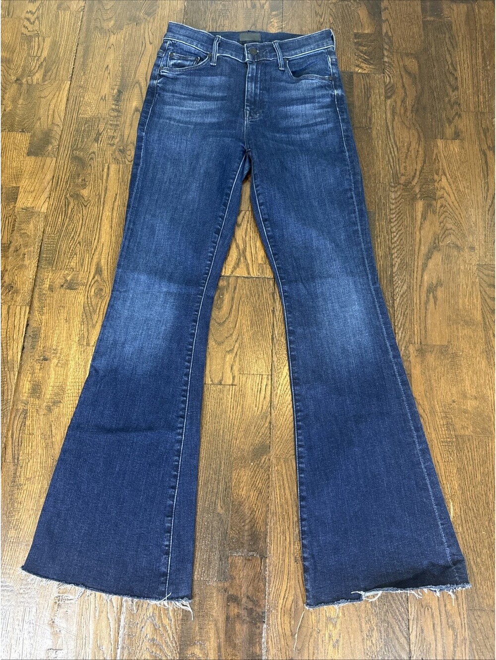 Mother The Weekender Fray Jeans – Women’s 24 – Blue High Rise Flare Raw Hem